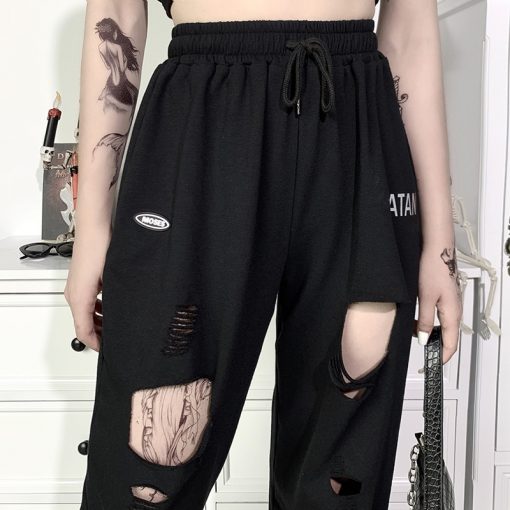 Pantalon Noir Taille Haute Gothique