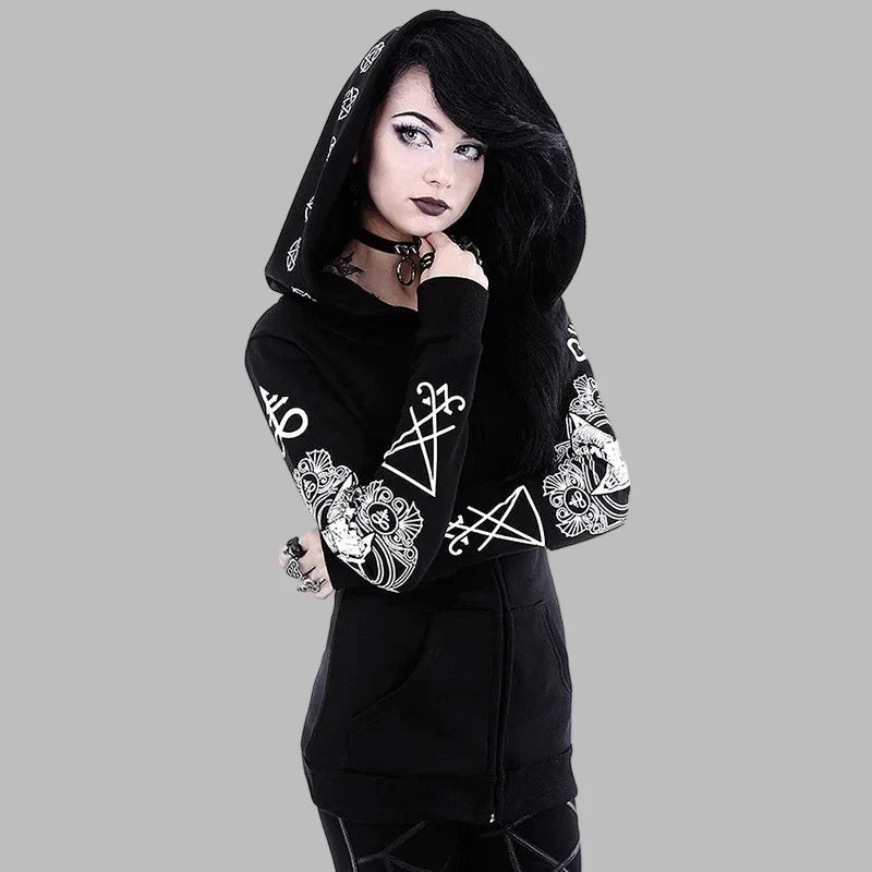 Sweat Capuche Noir Gothique Femme
