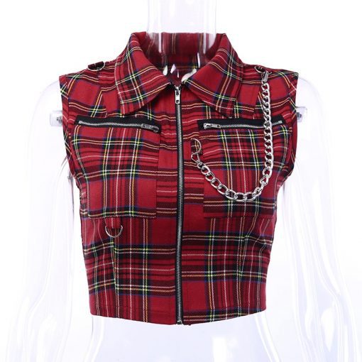 Veste Tartan Rouge Femme Punk