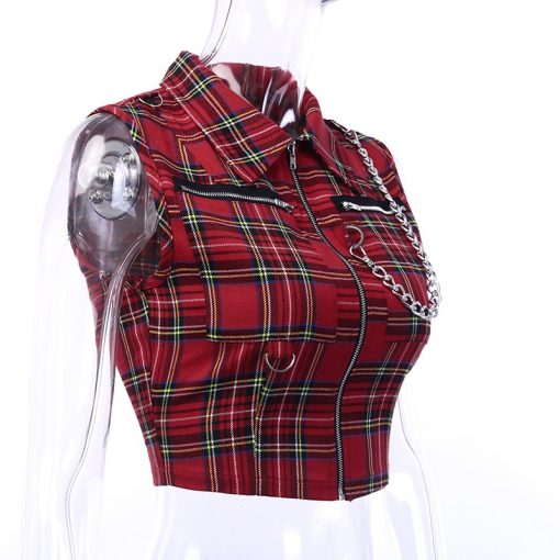 Veste Tartan Rouge Femme Punk