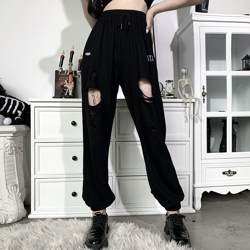 Pantalon Noir Taille Haute Gothique