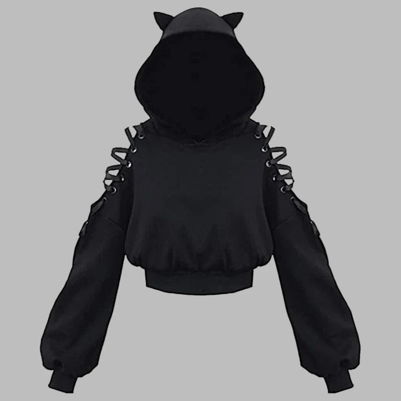 Sweat Noire Lacets Gothique