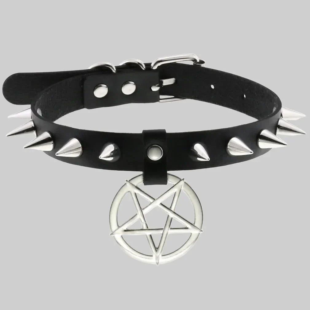 Collier En Cuir Noir Gothique