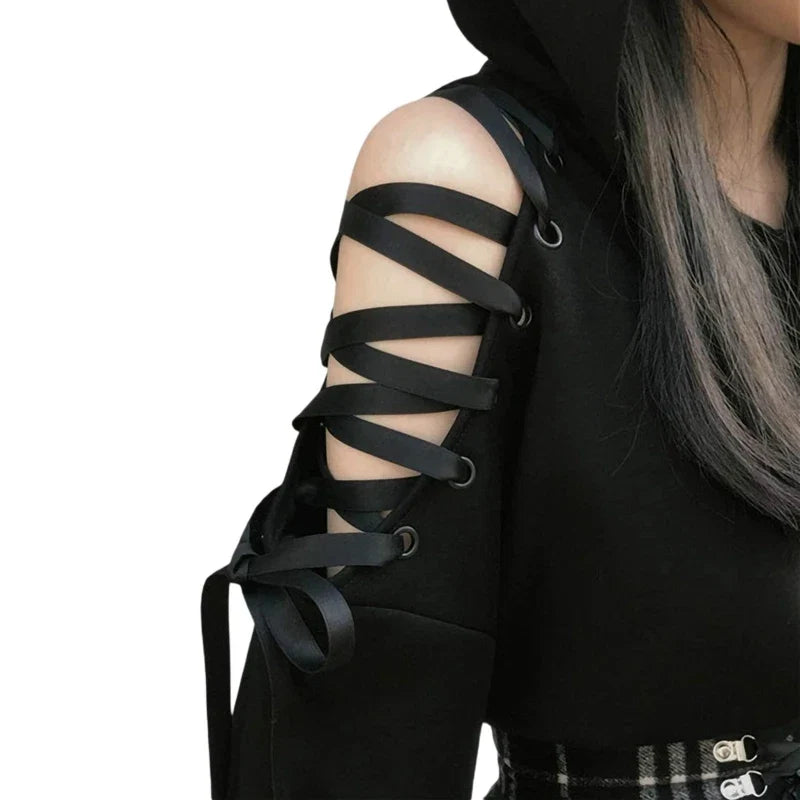 Sweat Noire Lacets Gothique