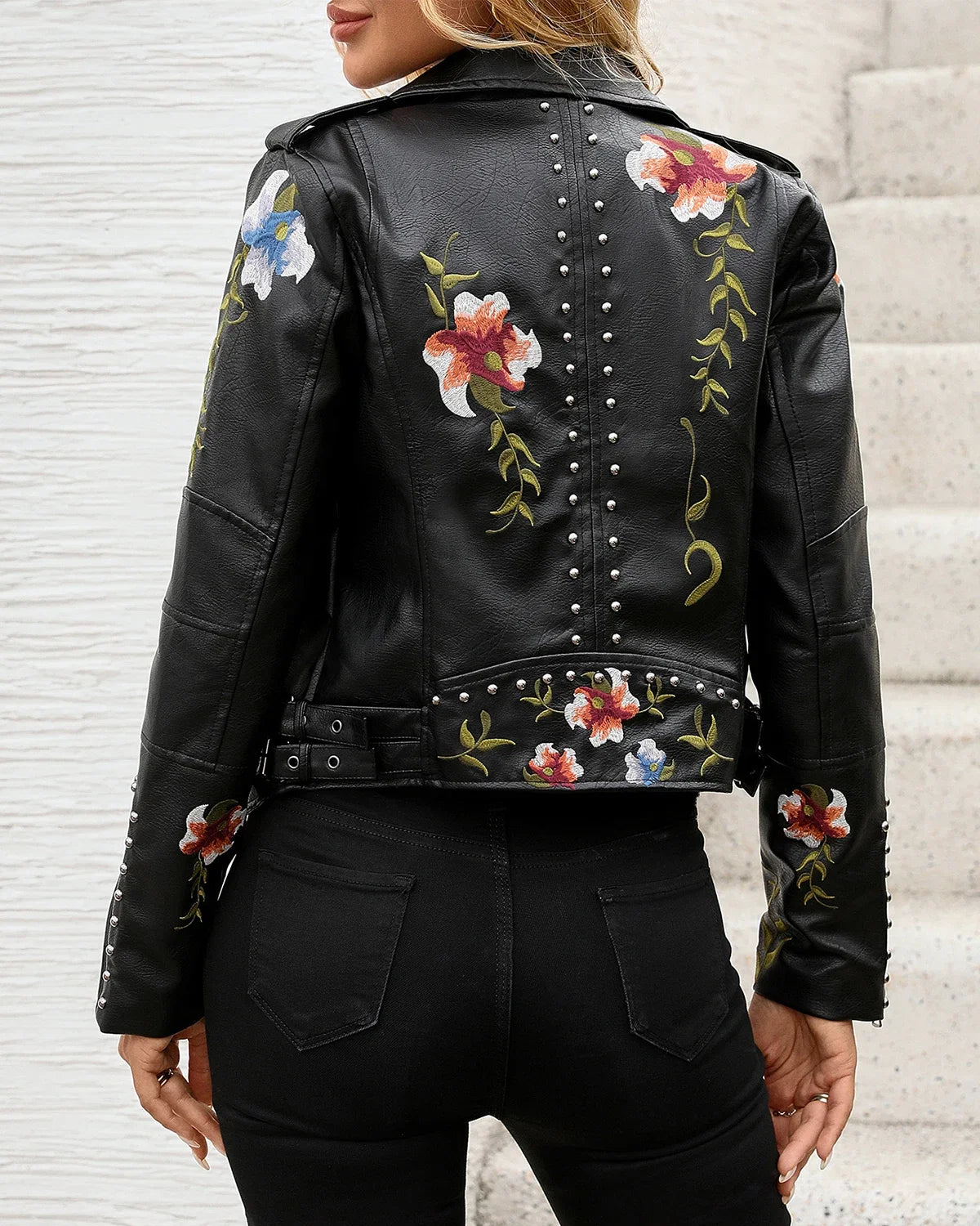Veste Cuir Noir Punk