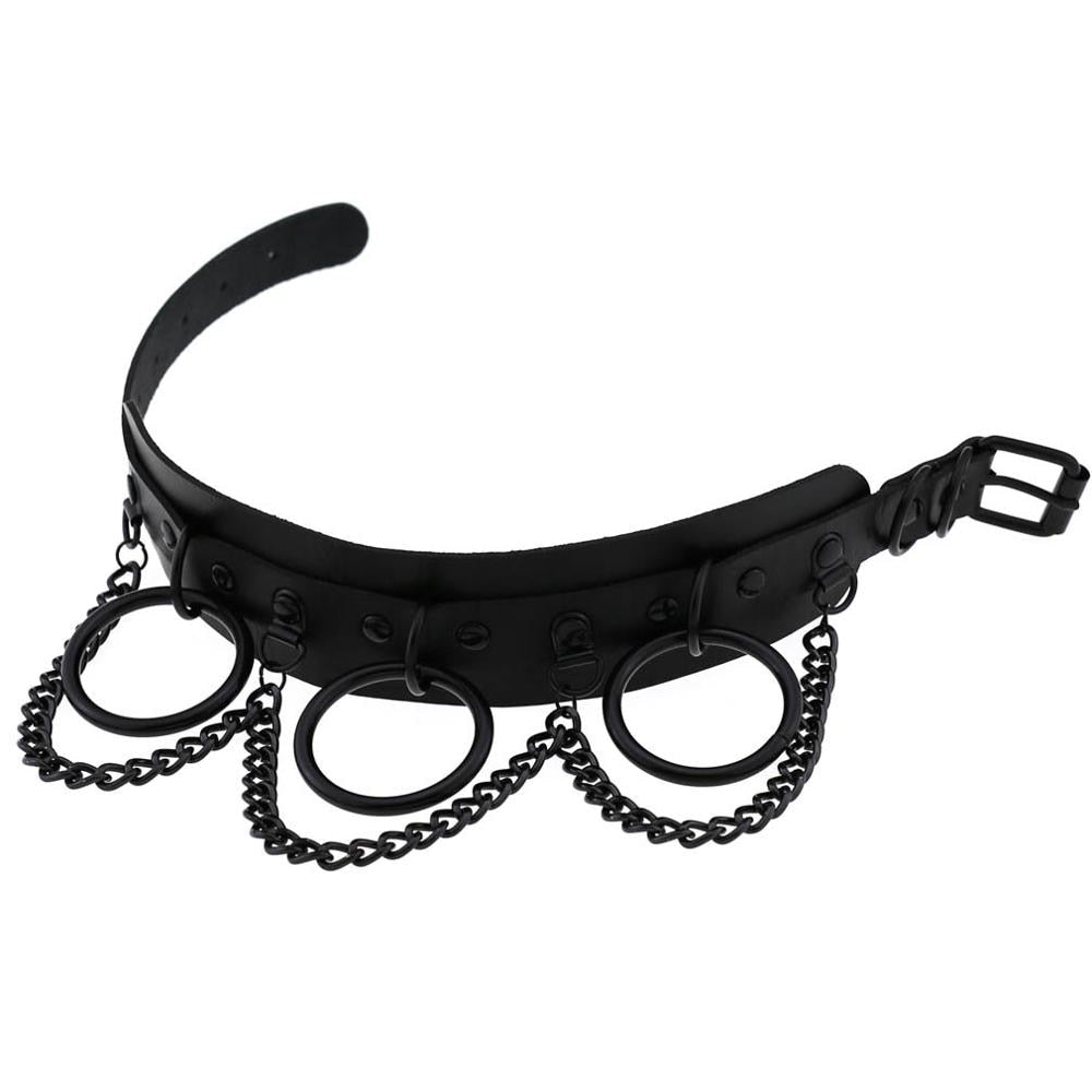 Collier Cuir Noir Gothique Avec Chaines